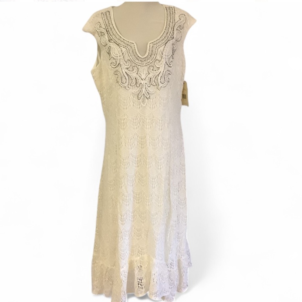 Reba | NWT EASTER RODEO Women's Slip-On SPRING RADIANCE White Lace Dress 2X